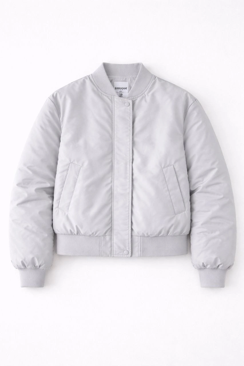 ASSEMA Kadın Premium Bomber Ceket Çıtçıt Kapamalı, Ribana Manşetli, Astarlı, Regular Fit Mont - Beyaz