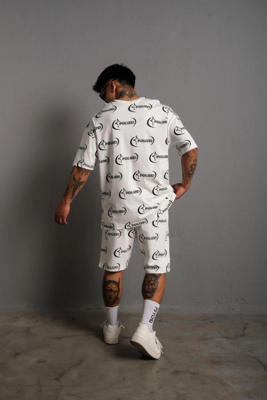 ASSEMA Erkek Baskılı İkili Şortlu Alt-Üst Takım - Beyaz