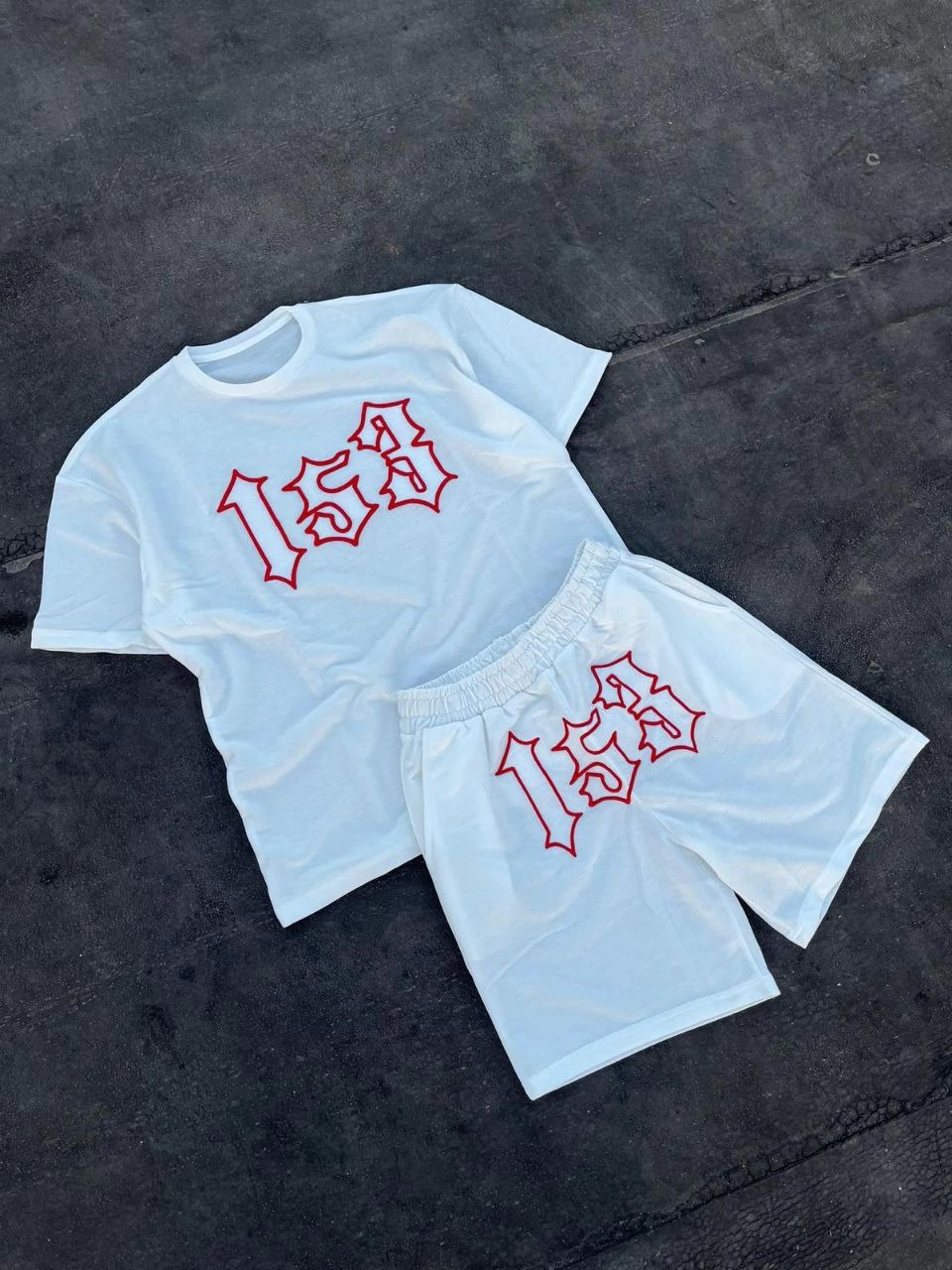 ASSEMA Erkek Nakış İşlemeli Şortlu Kısa kol Alt-Üst Takım - Beyaz