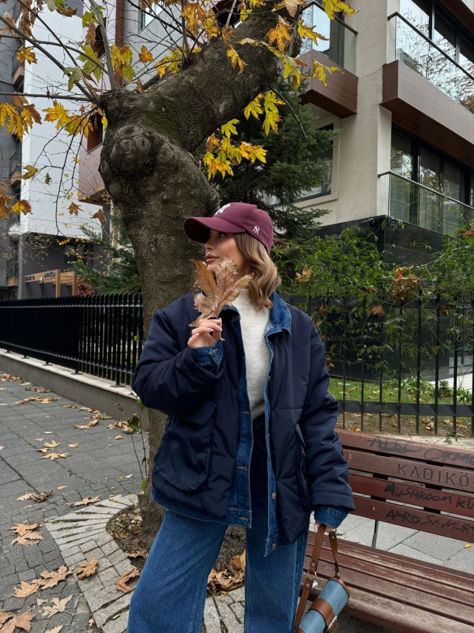 ASSEMA Kadın Jeans Detaylı Cıtcıtlı Ceket Mont - Lacivert