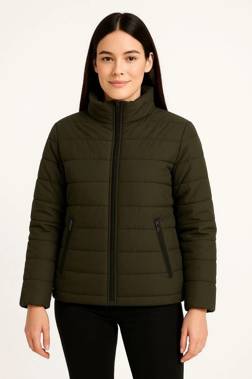 ASSEMA Kadın Bomber Mont Ceket - Su İtici Kumaş, Kapitone Astarlı, Fermuarlı, Kışlık - Haki