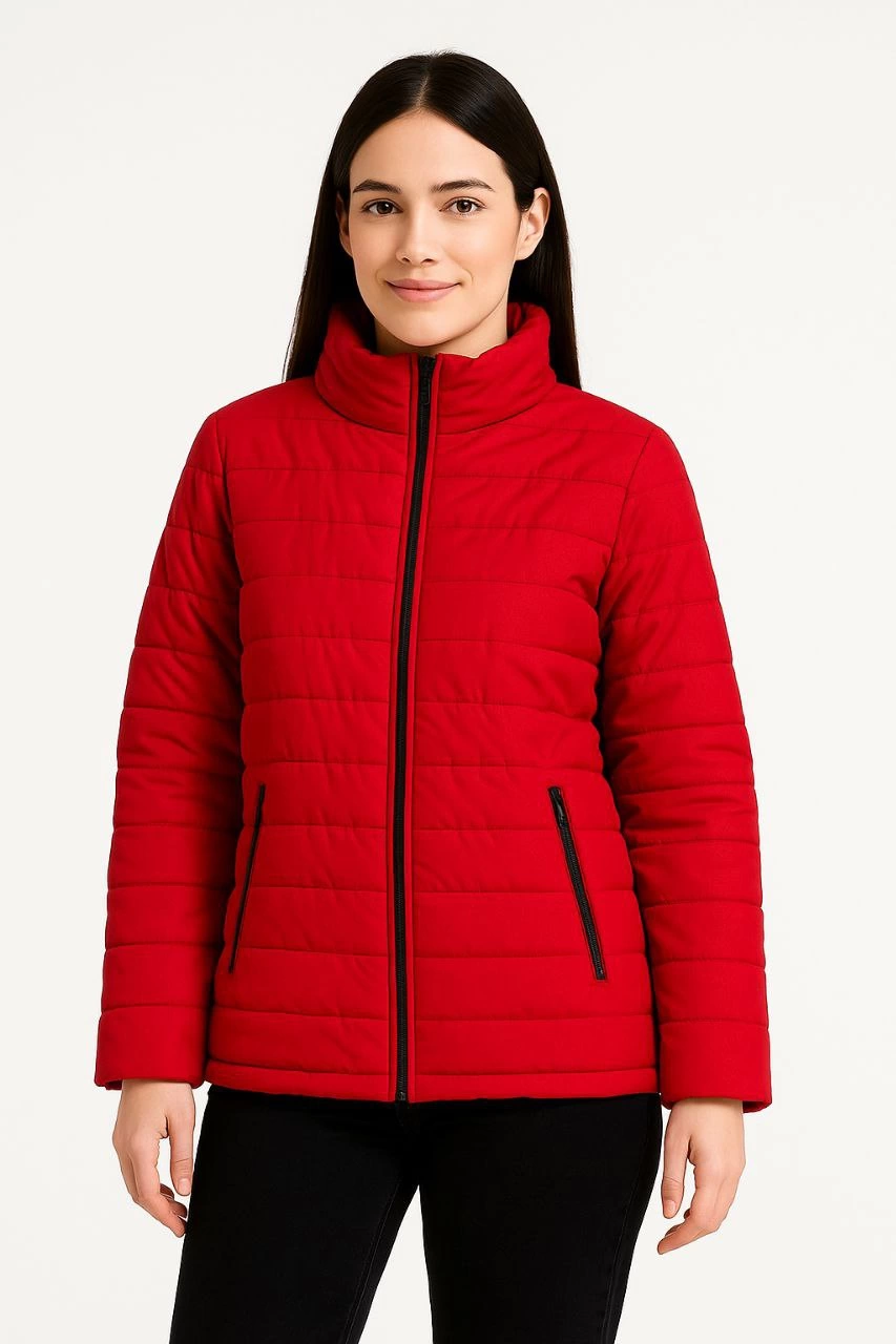 ASSEMA Kadın Bomber Mont Ceket - Su İtici Kumaş, Kapitone Astarlı, Fermuarlı, Kışlık - Kırmızı