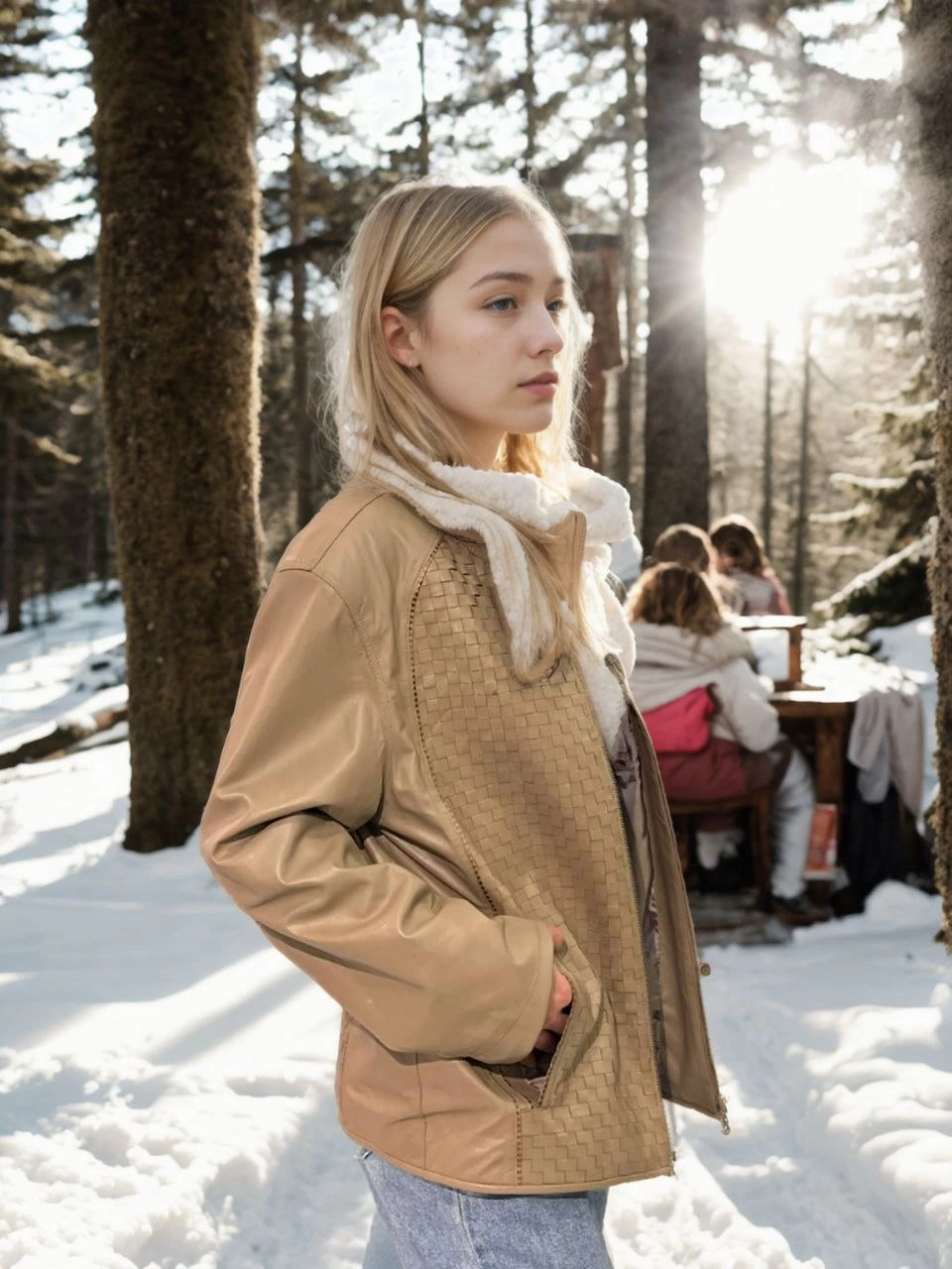 ASSEMA Kadın Premium Doğal Fileli Deri Ceket - Krem