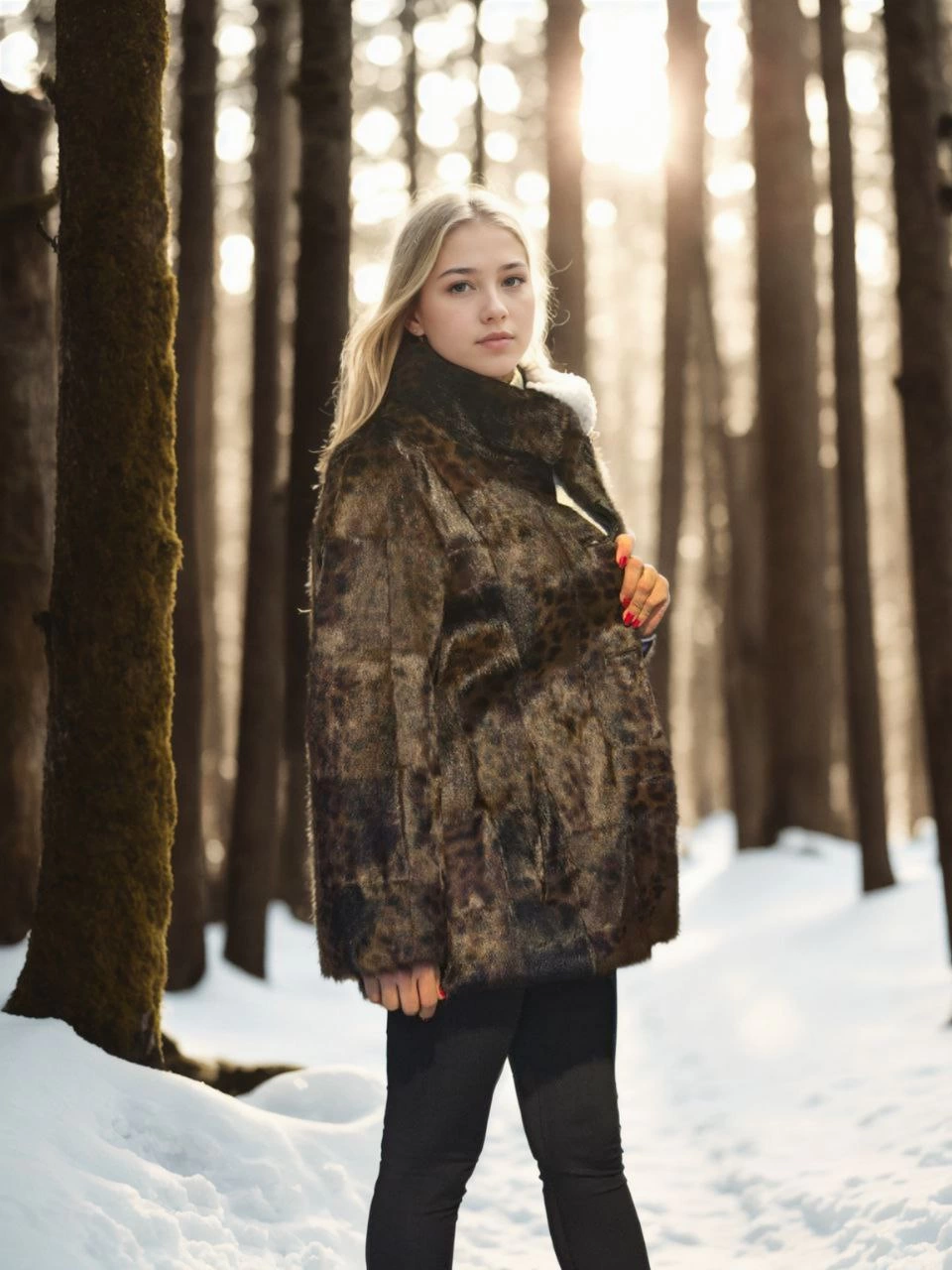 ASSEMA Kadın Premium Doğal Kürk Deri Ceket - Leopar