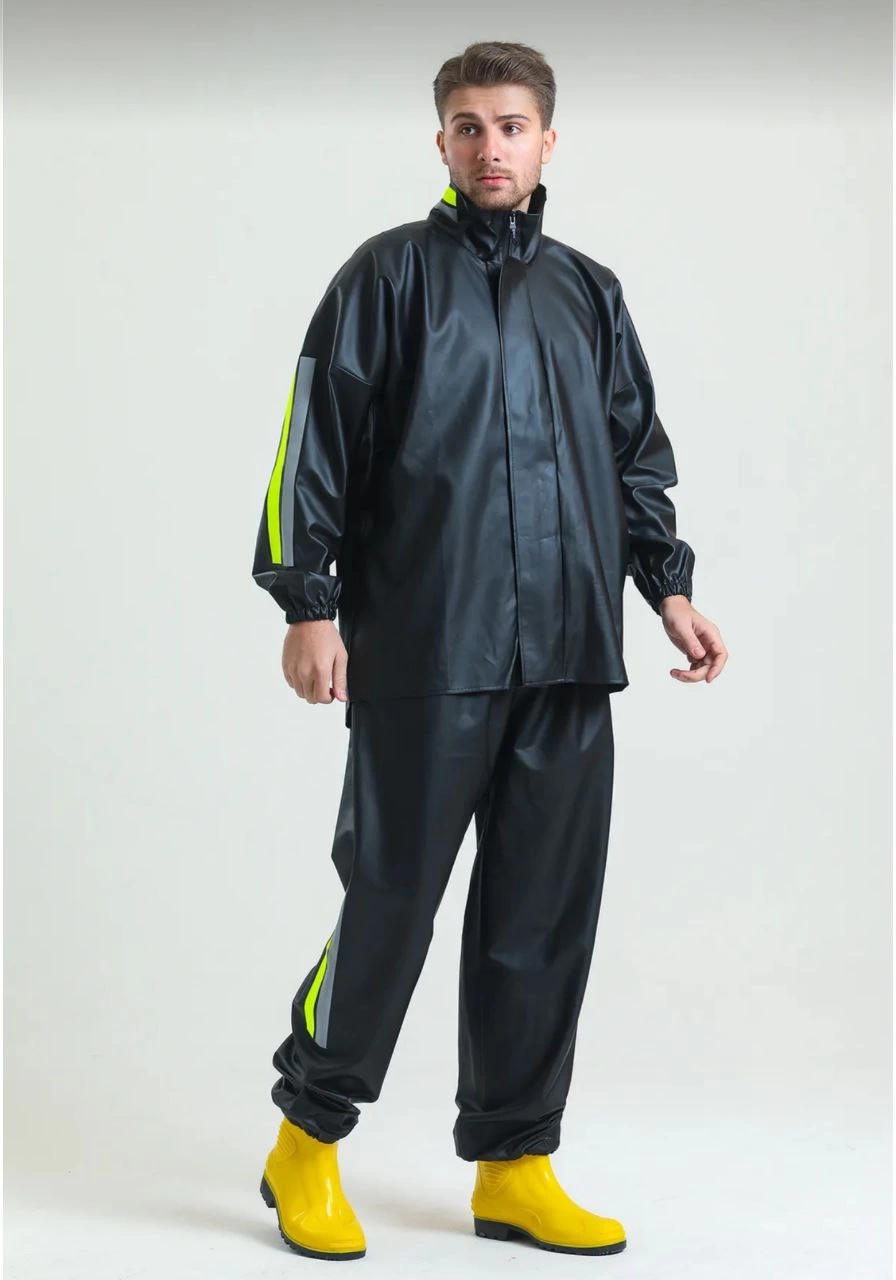 ASSEMA ERKEK Tam Kalıp Motorcu Kurye Su Gecirmez Yağmurluk Takım - Siyah