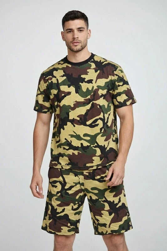 ASSEMA Erkek Kamuflaj Desenli Tişört Şort Takım Pamuklu Regular Fit Spor 2 li - Kamuflaj