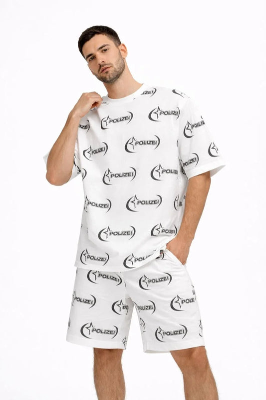 ASSEMA Erkek Oversize Ön ve Arka Baskılı Tişört Şort Takım Rahat Kalıp Yazlık Günlük Kombin - Beyaz