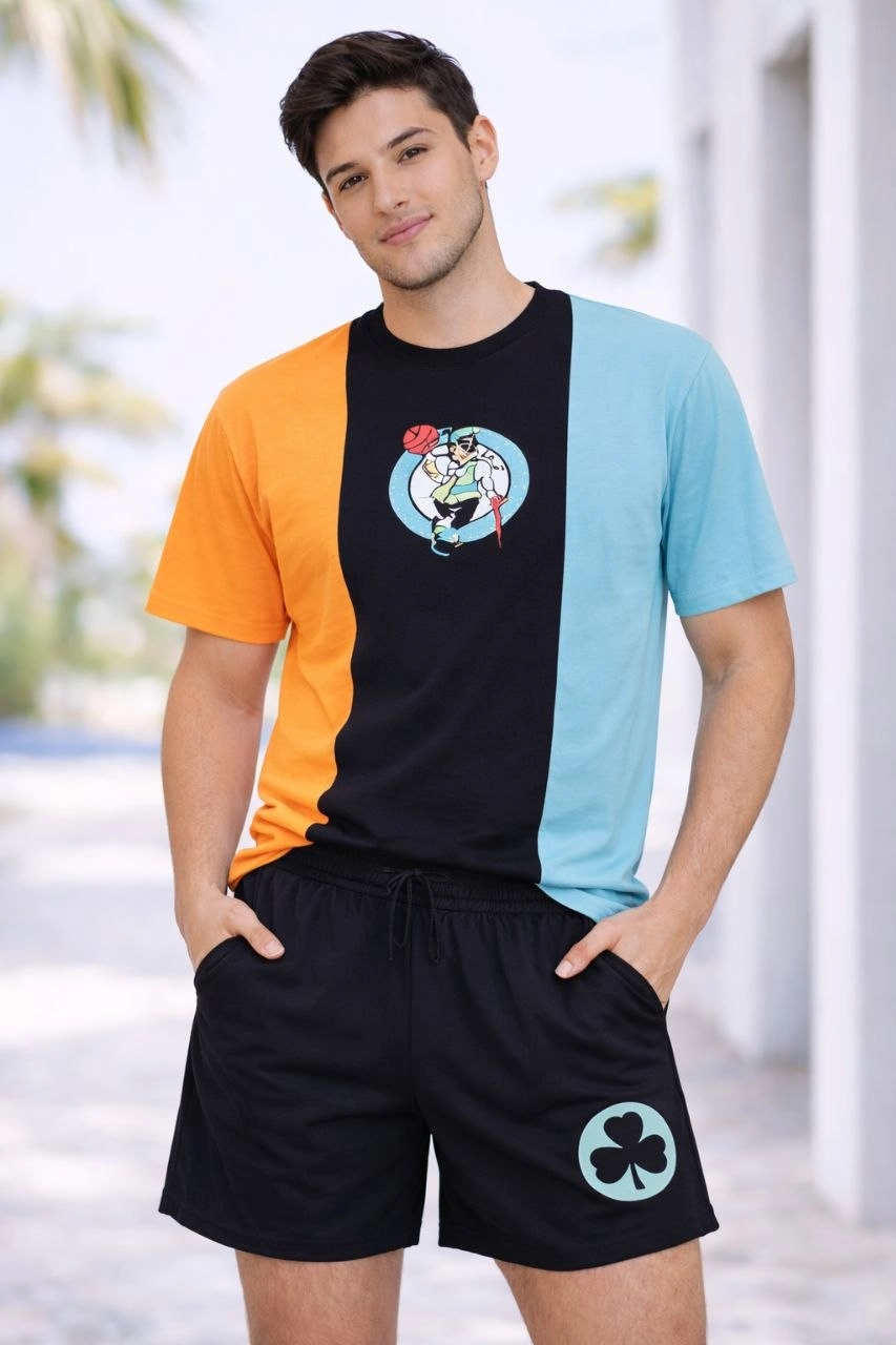 Erkek Nakışlı Tişört Şort İkili Takım Oversize Yazlık Kombin - Çok Renkli