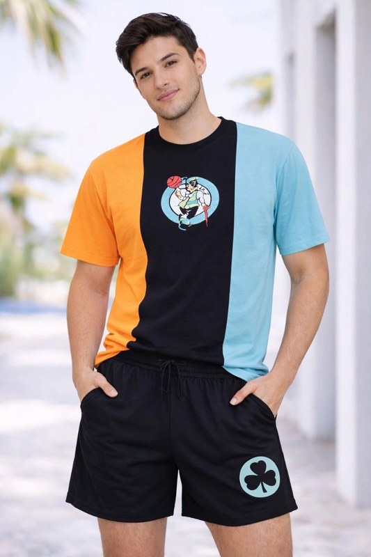 Erkek Nakışlı Tişört Şort İkili Takım Oversize Yazlık Kombin - Çok Renkli