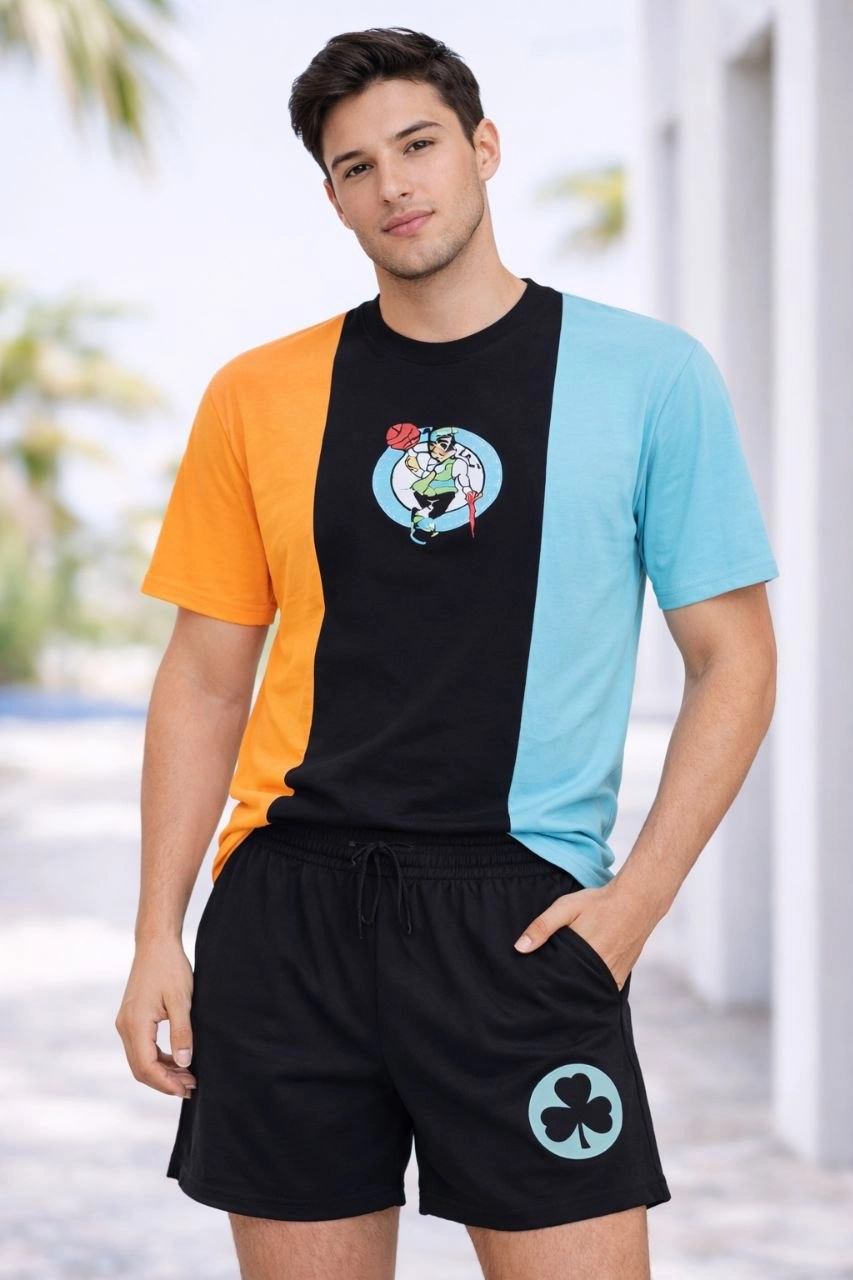 Erkek Nakışlı Tişört Şort İkili Takım Oversize Yazlık Kombin - Çok Renkli