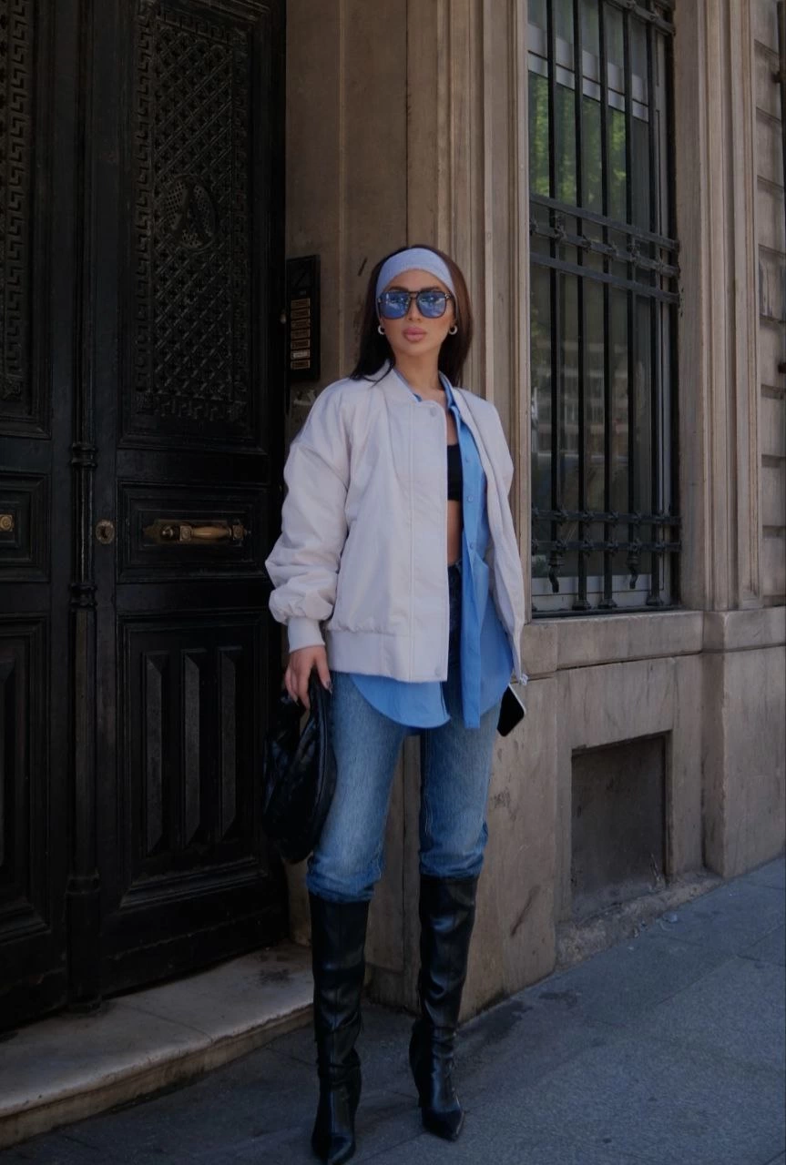 ASSEMA Kadın Prenıum Cepli Bomber Ceket Mont - Beyaz