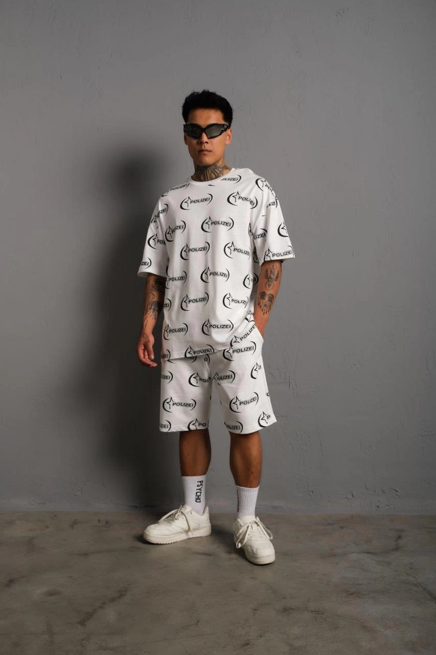 ASSEMA Erkek Baskılı İkili Şortlu Alt-Üst Takım - Beyaz