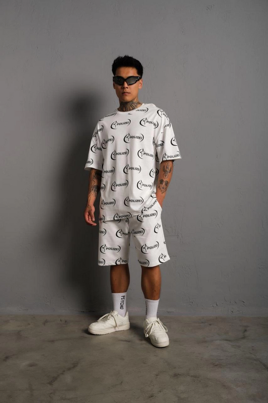 ASSEMA Erkek Baskılı İkili Şortlu Alt-Üst Takım - Beyaz