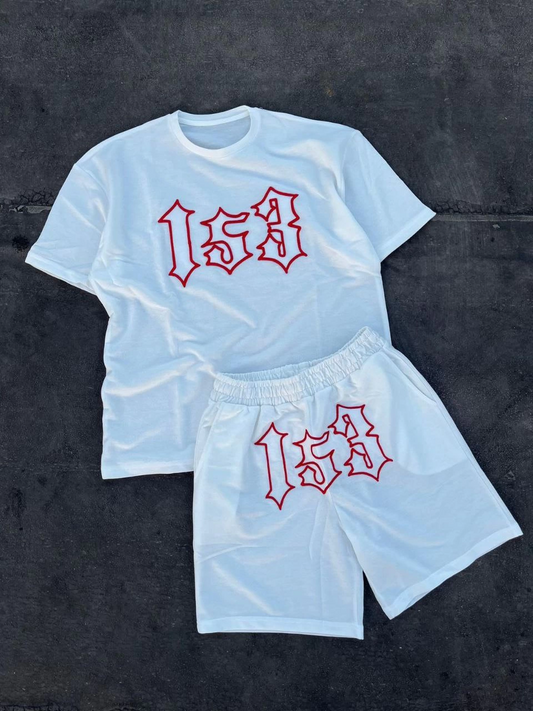 ASSEMA Erkek Nakış İşlemeli Şortlu Kısa kol Alt-Üst Takım - Beyaz