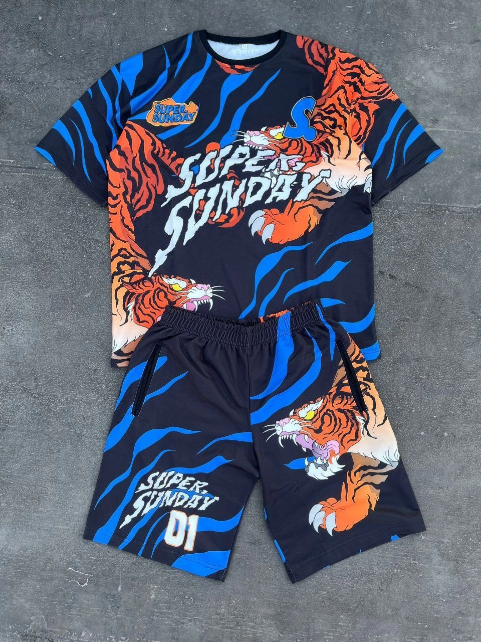 ASSEMA Erkek Dijital Baskılı Şortlu Kısa kol Alt-Üst Takım - Mavi