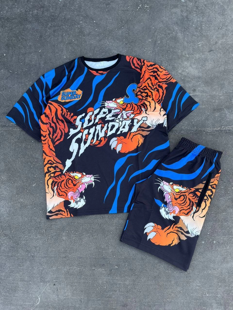 ASSEMA Erkek Dijital Baskılı Şortlu Kısa kol Alt-Üst Takım - Mavi