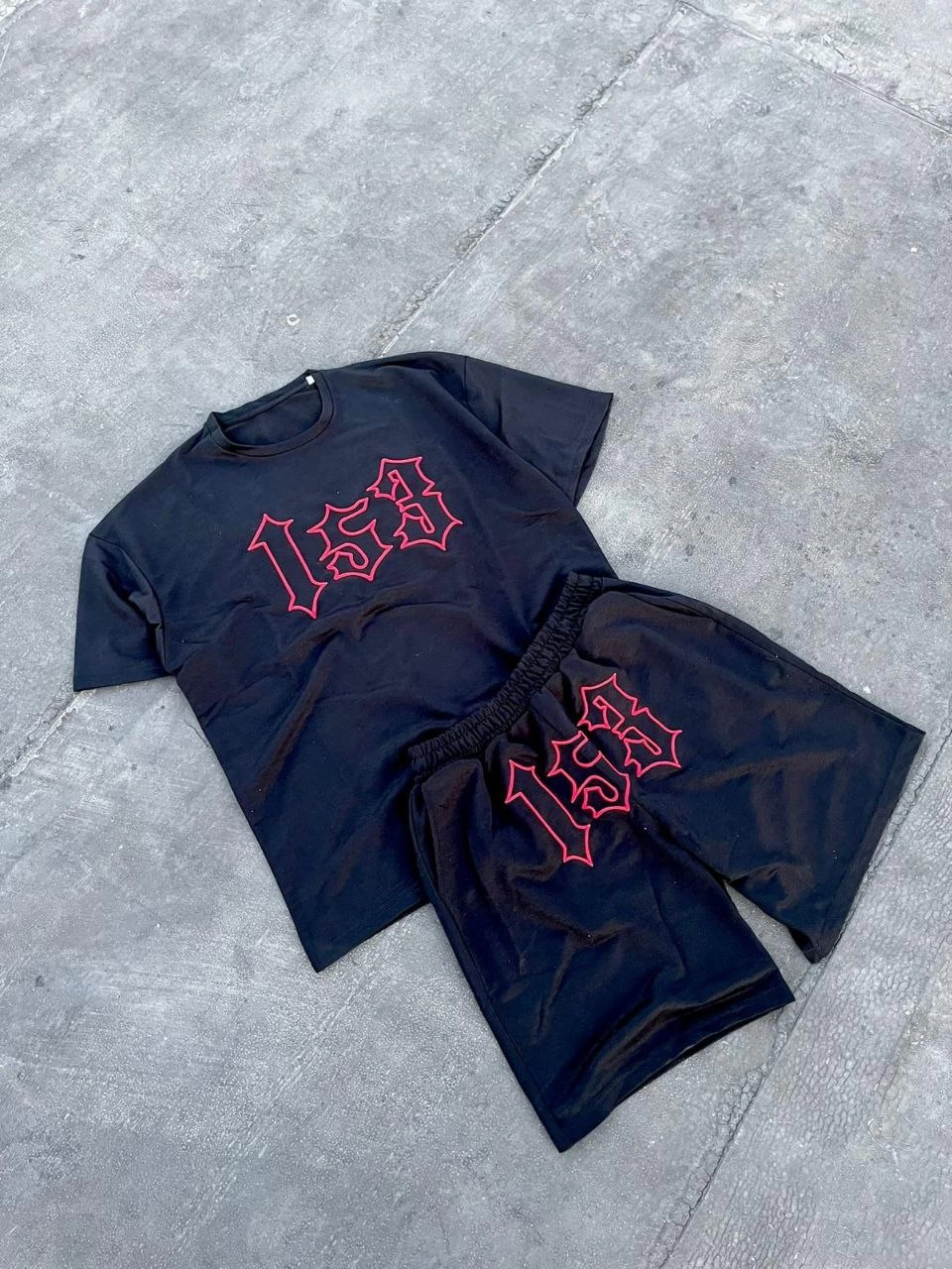 ASSEMA Erkek Nakış İşlemeli Şortlu Kısa kol Alt-Üst Takım - Siyah