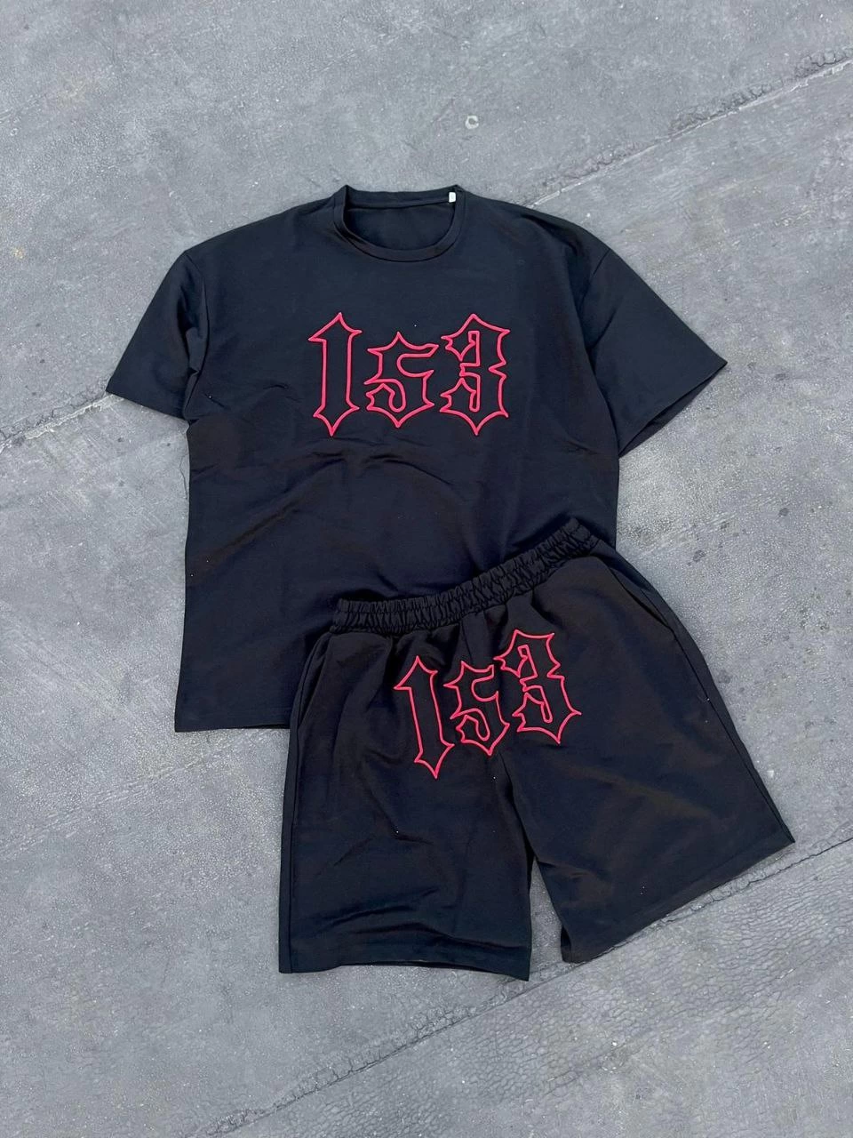 ASSEMA Erkek Nakış İşlemeli Şortlu Kısa kol Alt-Üst Takım - Siyah