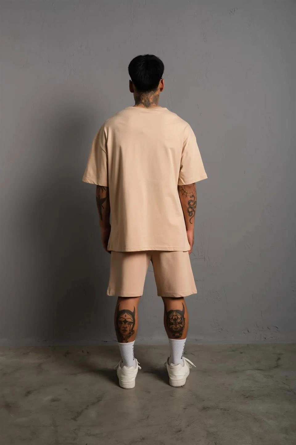 ASSEMA Erkek Alev Baskılı İkili Şortlu Takım - Bej