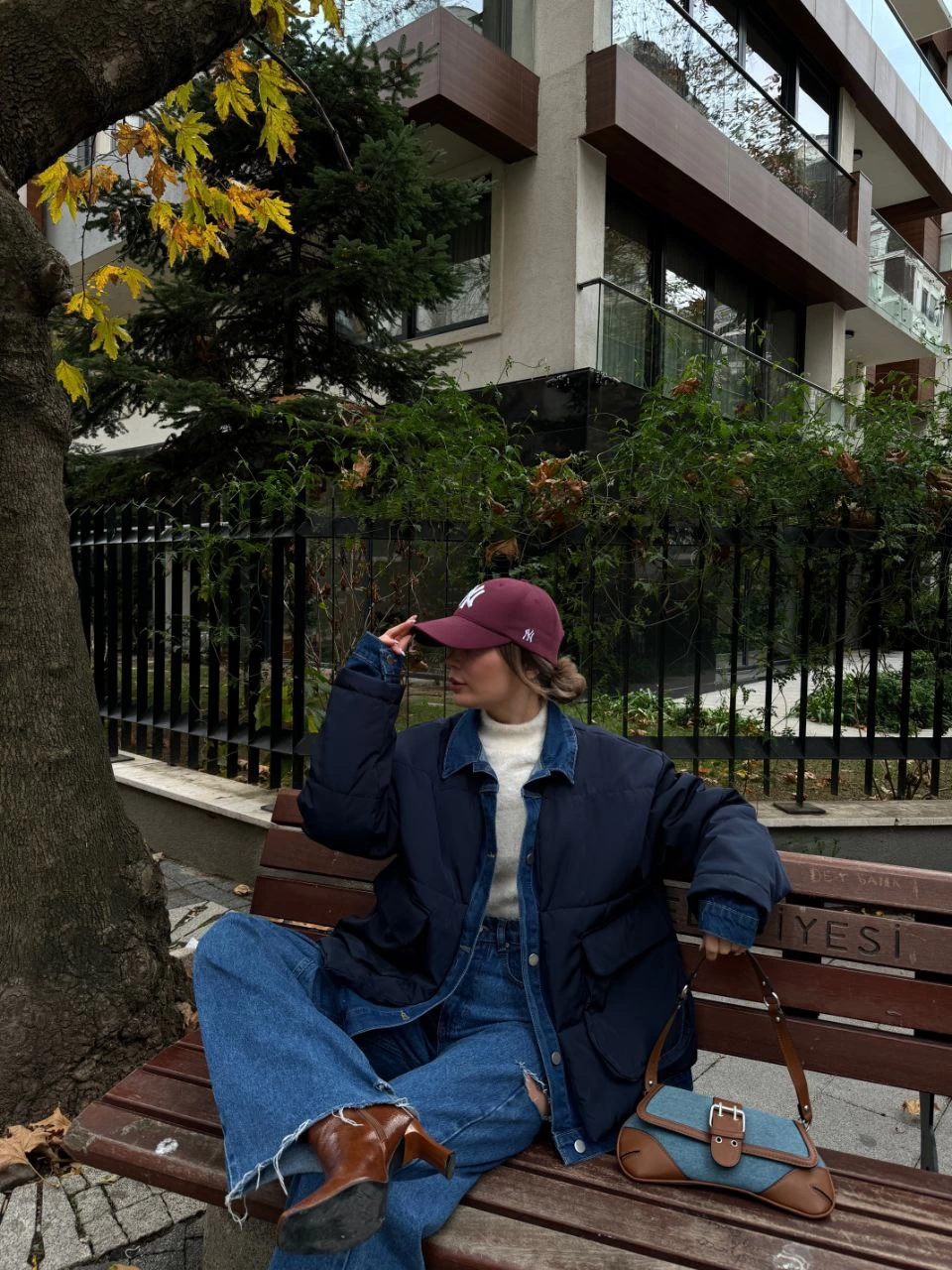 ASSEMA Kadın Jeans Detaylı Cıtcıtlı Ceket Mont - Lacivert