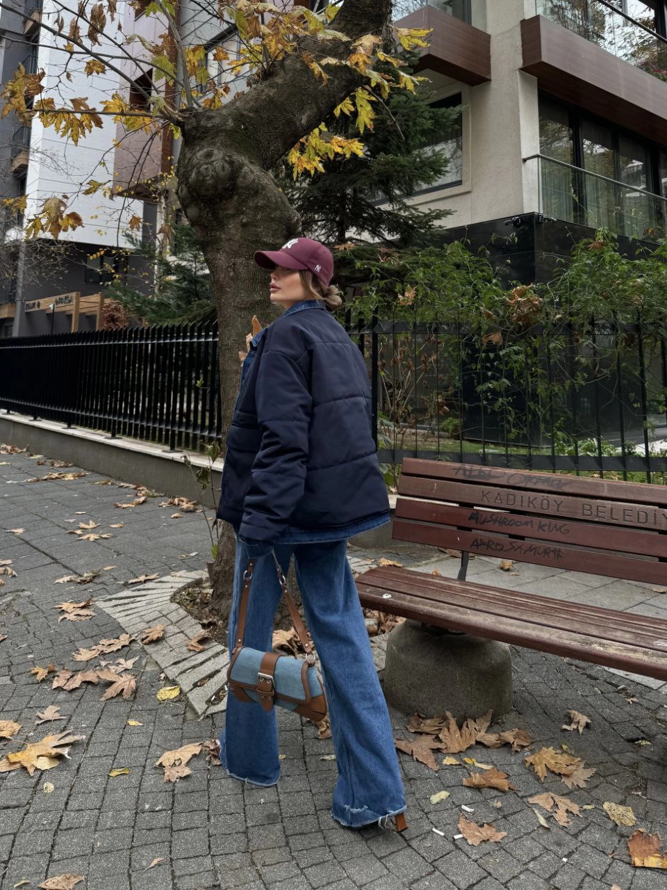 ASSEMA Kadın Jeans Detaylı Cıtcıtlı Ceket Mont - Lacivert