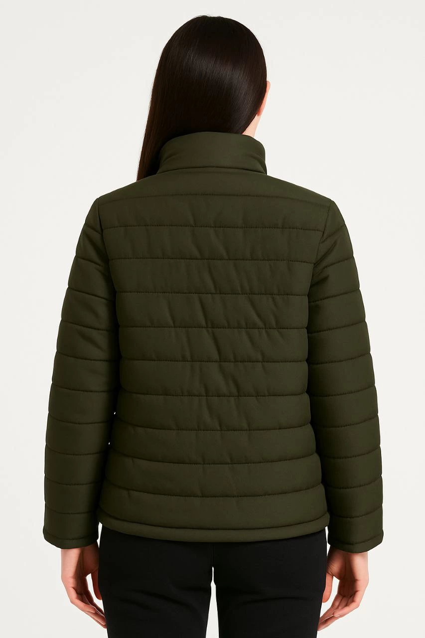 ASSEMA Kadın Bomber Mont Ceket - Su İtici Kumaş, Kapitone Astarlı, Fermuarlı, Kışlık - Haki