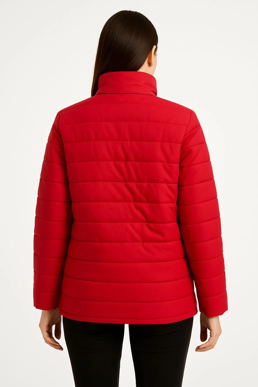 ASSEMA Kadın Bomber Mont Ceket - Su İtici Kumaş, Kapitone Astarlı, Fermuarlı, Kışlık - Kırmızı