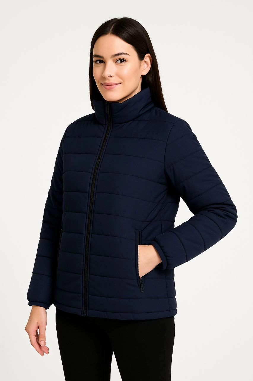 ASSEMA Kadın Bomber Mont Ceket - Su İtici Kumaş, Kapitone Astarlı, Fermuarlı, Kışlık - Lacivert