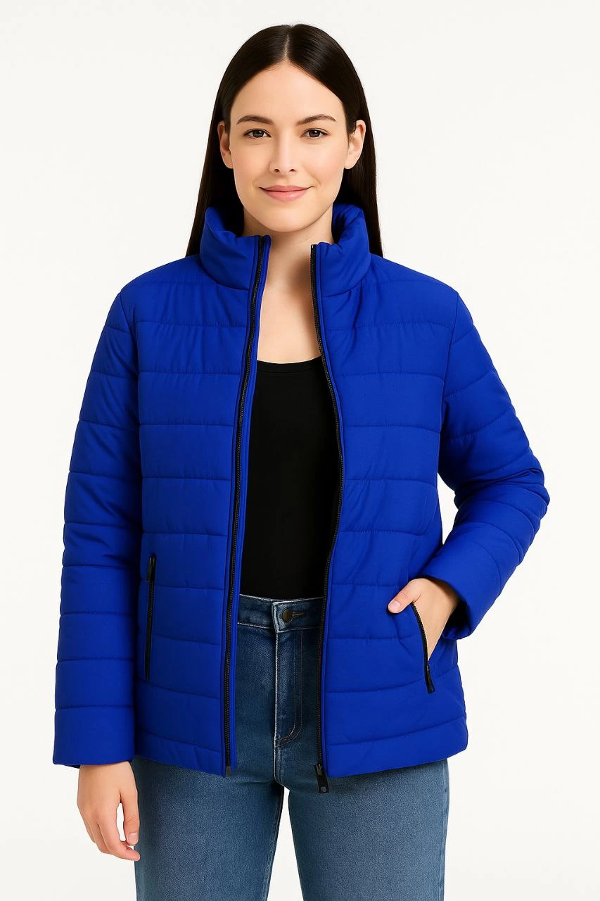 ASSEMA Kadın Bomber Mont Ceket - Su İtici Kumaş, Kapitone Astarlı, Fermuarlı, Kışlık - Saks Mavisi