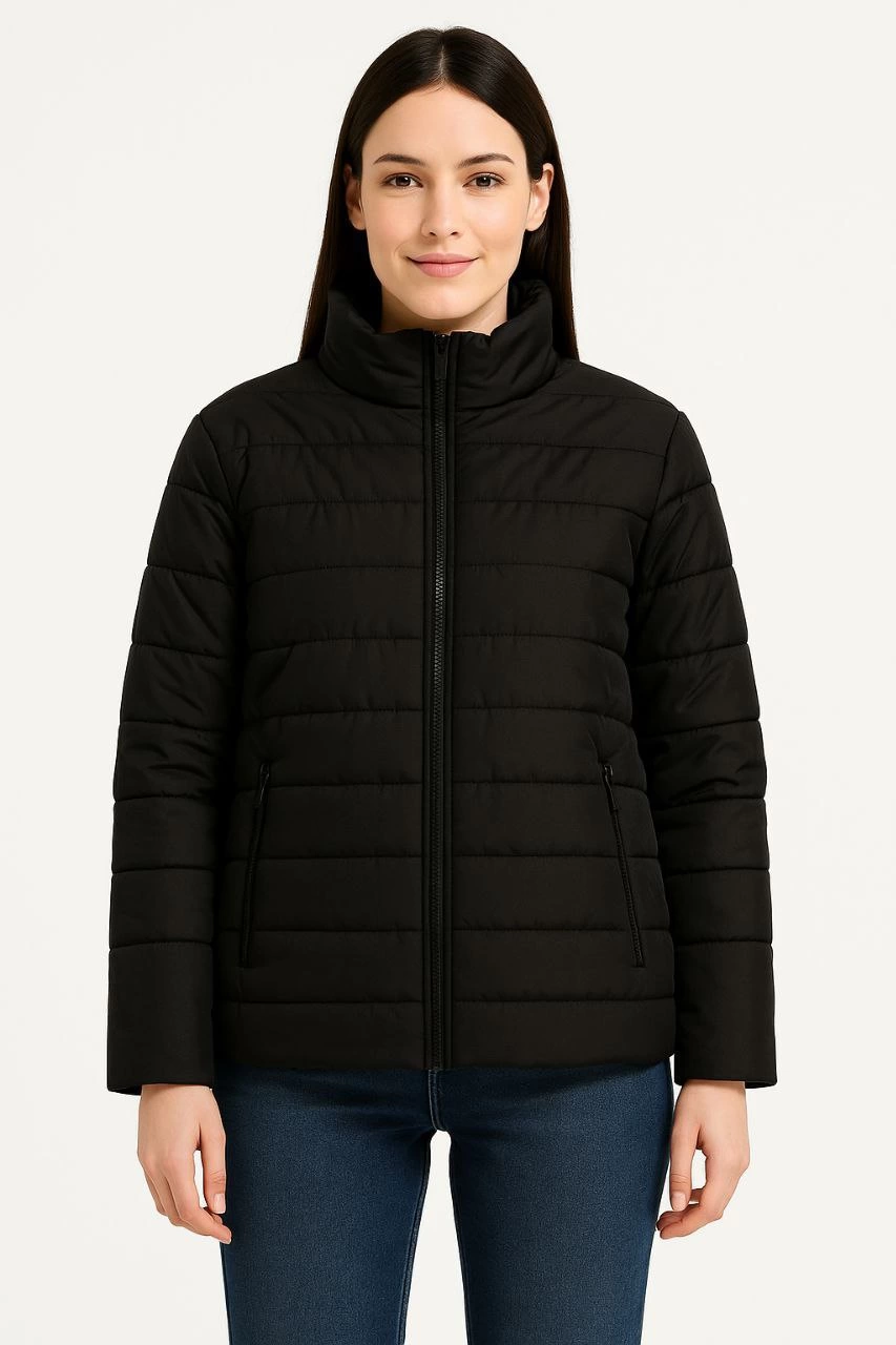 ASSEMA Kadın Bomber Mont Ceket - Su İtici Kumaş, Kapitone Astarlı, Fermuarlı, Kışlık - Siyah