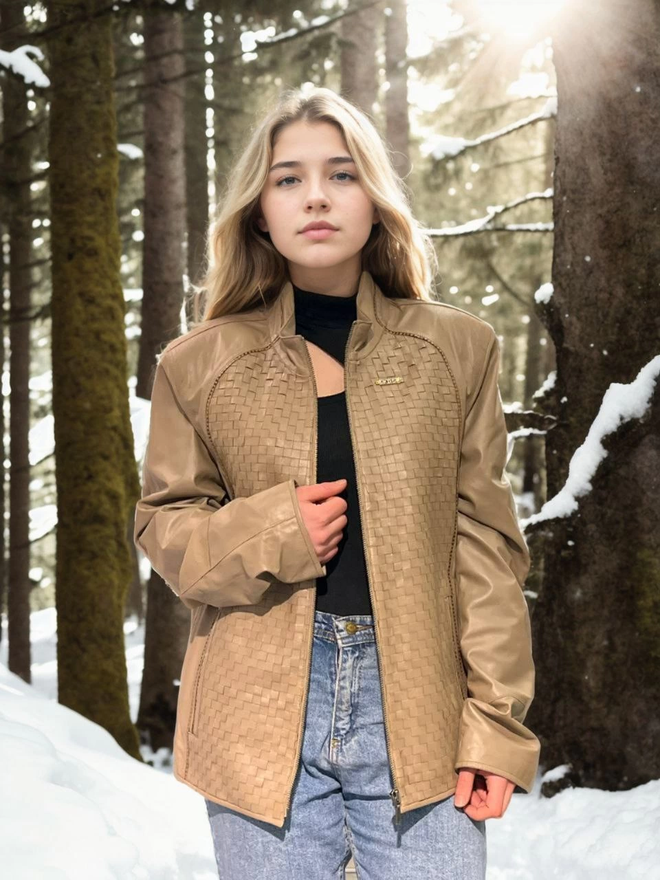 ASSEMA Kadın Premium Doğal Fileli Deri Ceket - Krem