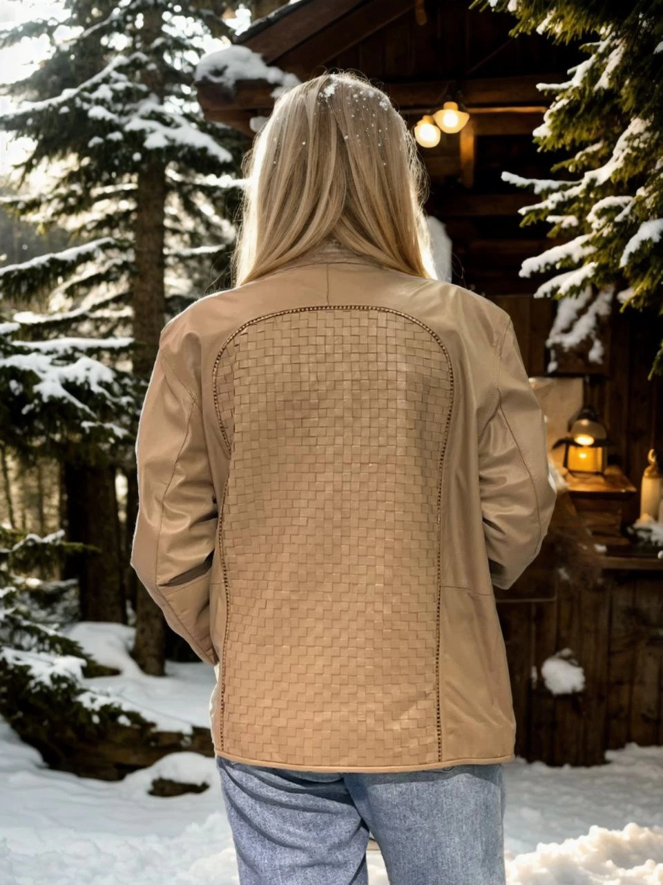 ASSEMA Kadın Premium Doğal Fileli Deri Ceket - Krem