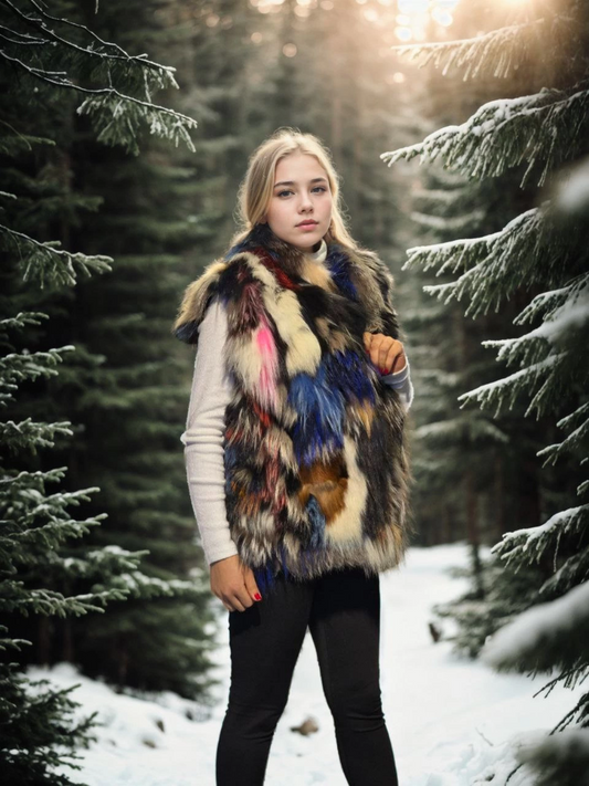 ASSEMA Kadın Premium Doğal Kürk Kolsuz Deri Ceket - Siyah