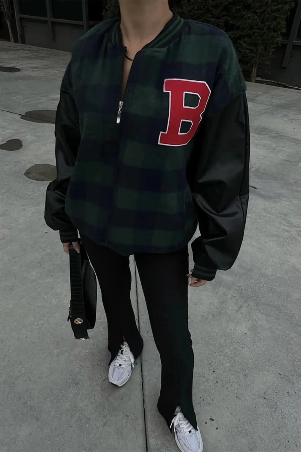 ASSEMA Kadın Pötikare Desen Nakışlı Kolej Ceket - Haki