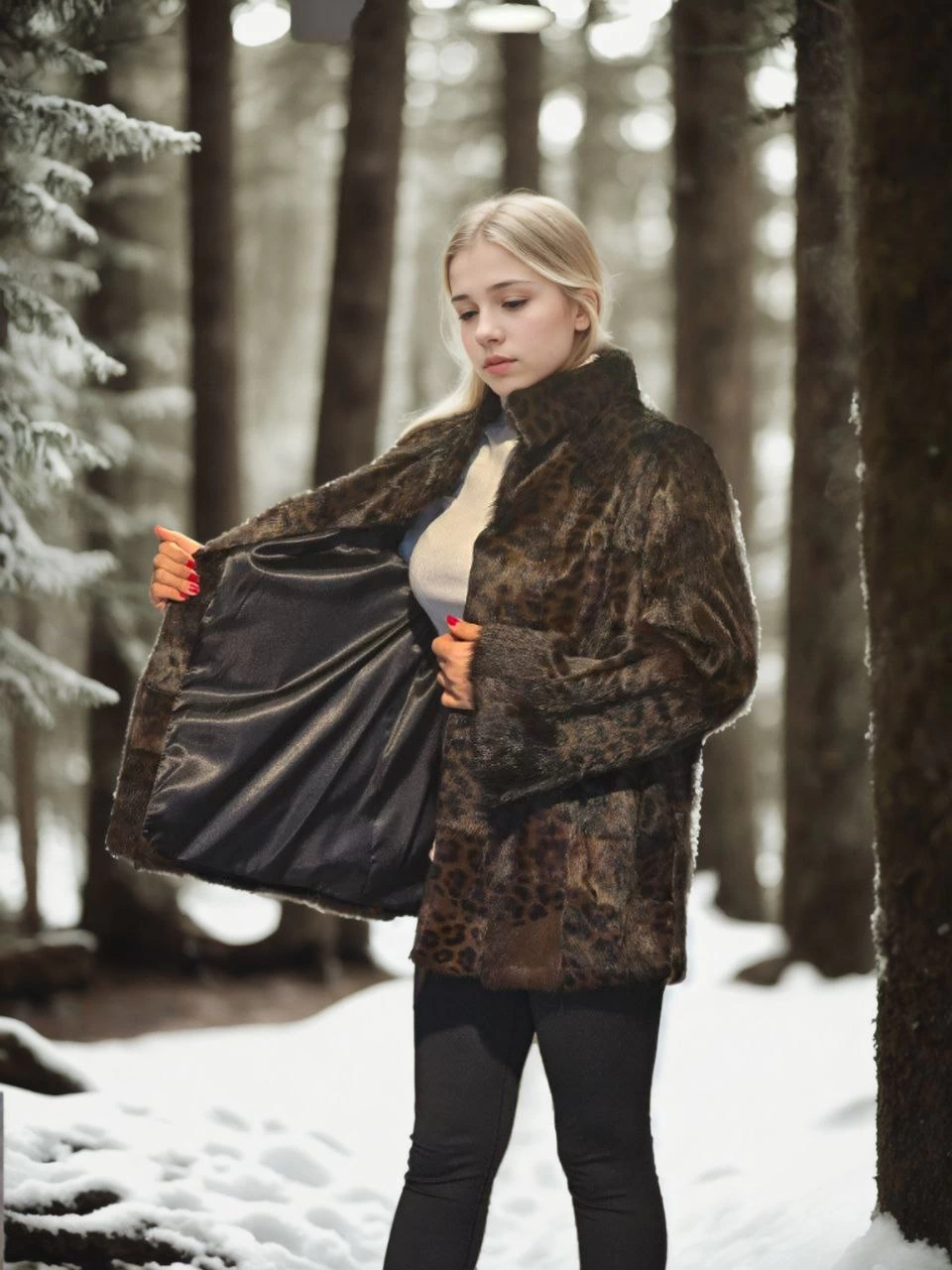 ASSEMA Kadın Premium Doğal Kürk Deri Ceket - Leopar