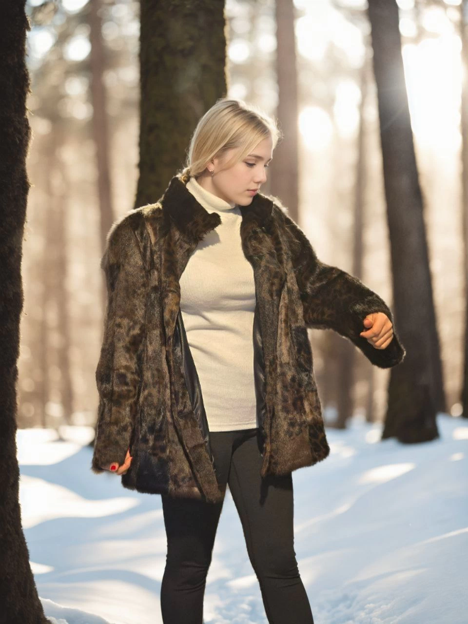 ASSEMA Kadın Premium Doğal Kürk Deri Ceket - Leopar