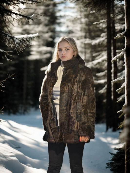 ASSEMA Kadın Premium Doğal Kürk Deri Ceket - Leopar