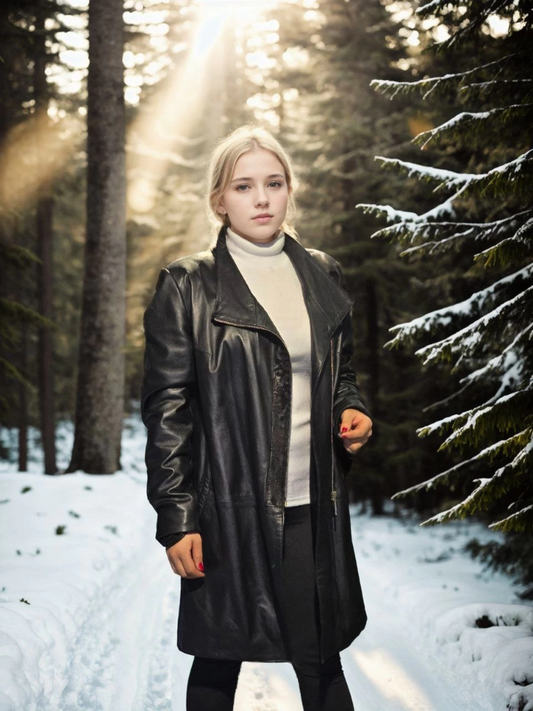 ASSEMA Kadın Premium Doğal Kürk Uzun Kollu Deri Ceket - Siyah