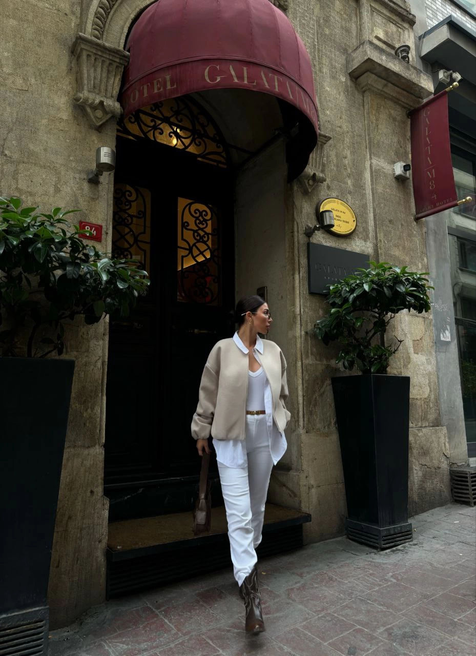 ASSEMA Kadın Kaşe Kaşmir Fermuarlı CEKET - Bej