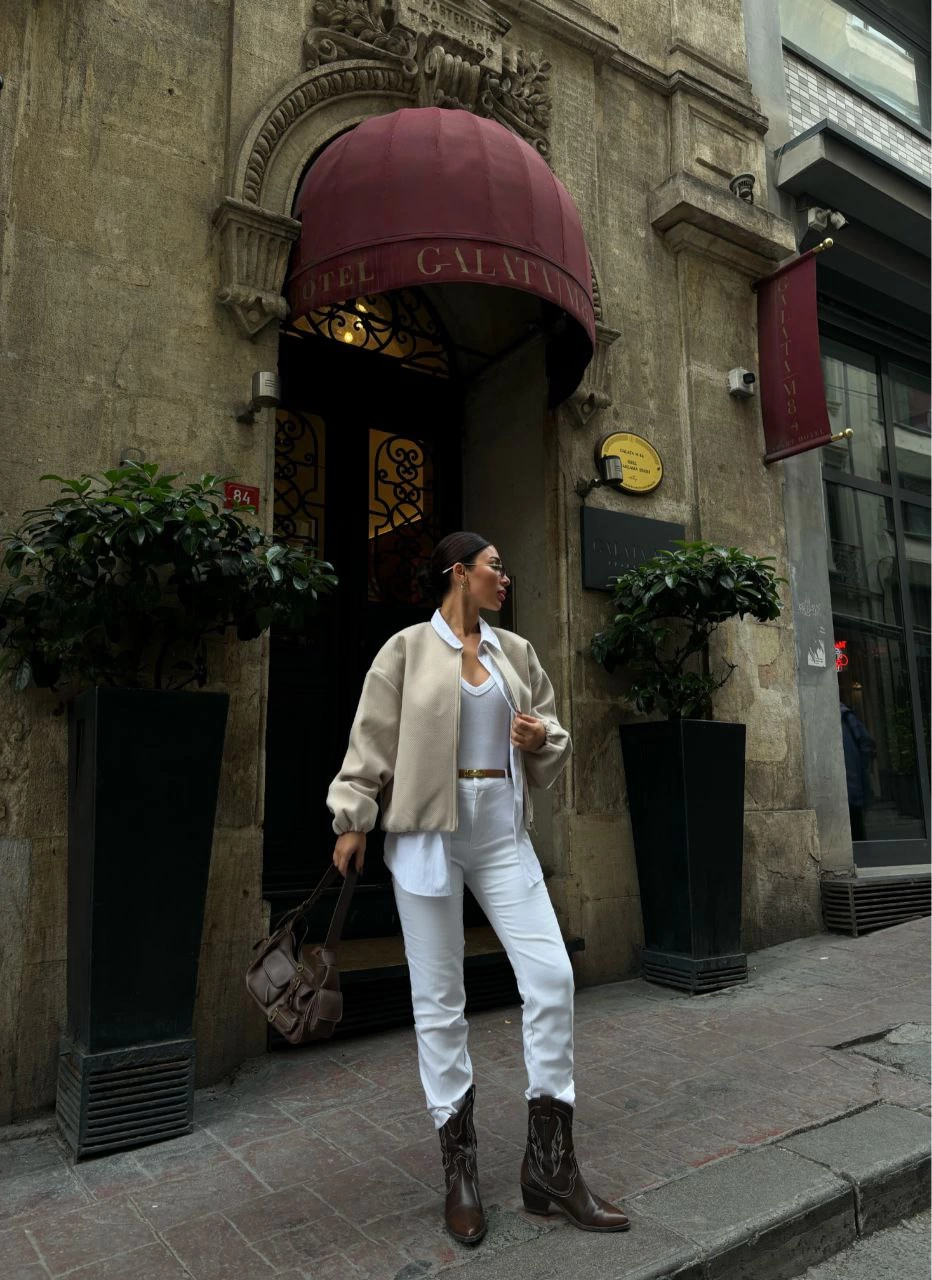 ASSEMA Kadın Kaşe Kaşmir Fermuarlı CEKET - Bej