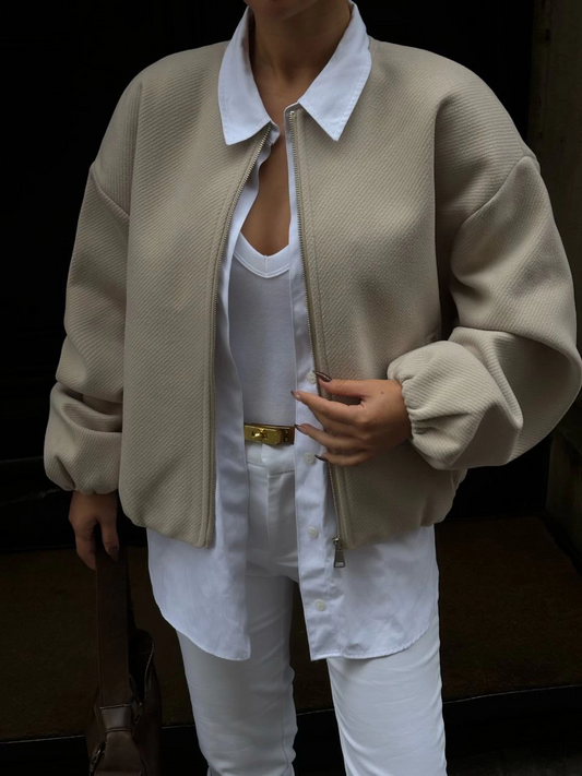 ASSEMA Kadın Kaşe Kaşmir Fermuarlı CEKET - Bej