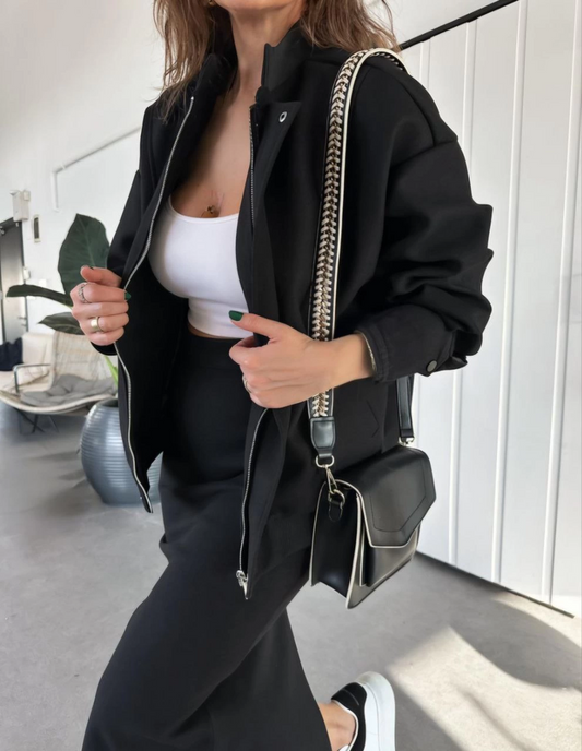 RYSE Kadın Mevsim Kaşe Fermuarlı Ceket Etek Takım Kaşmir Ceket Etekli İkili - Etek Takım