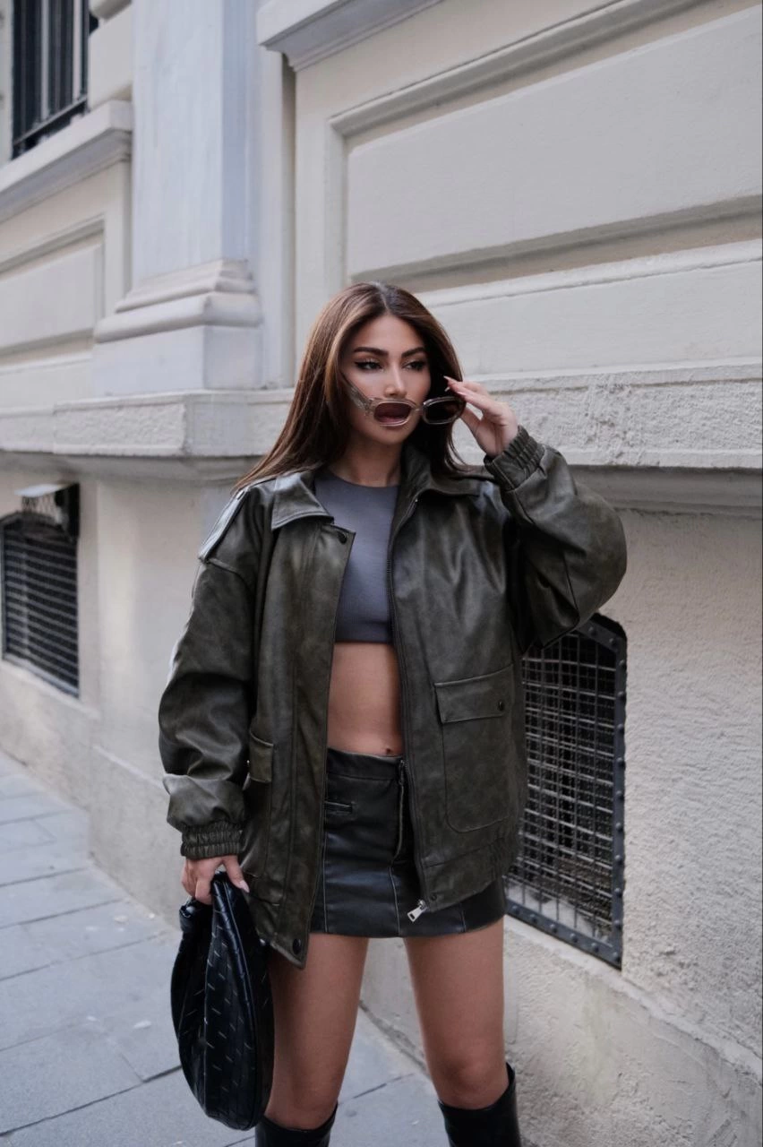 ASSEMA Kadın Suni Deri Pilot Ceket