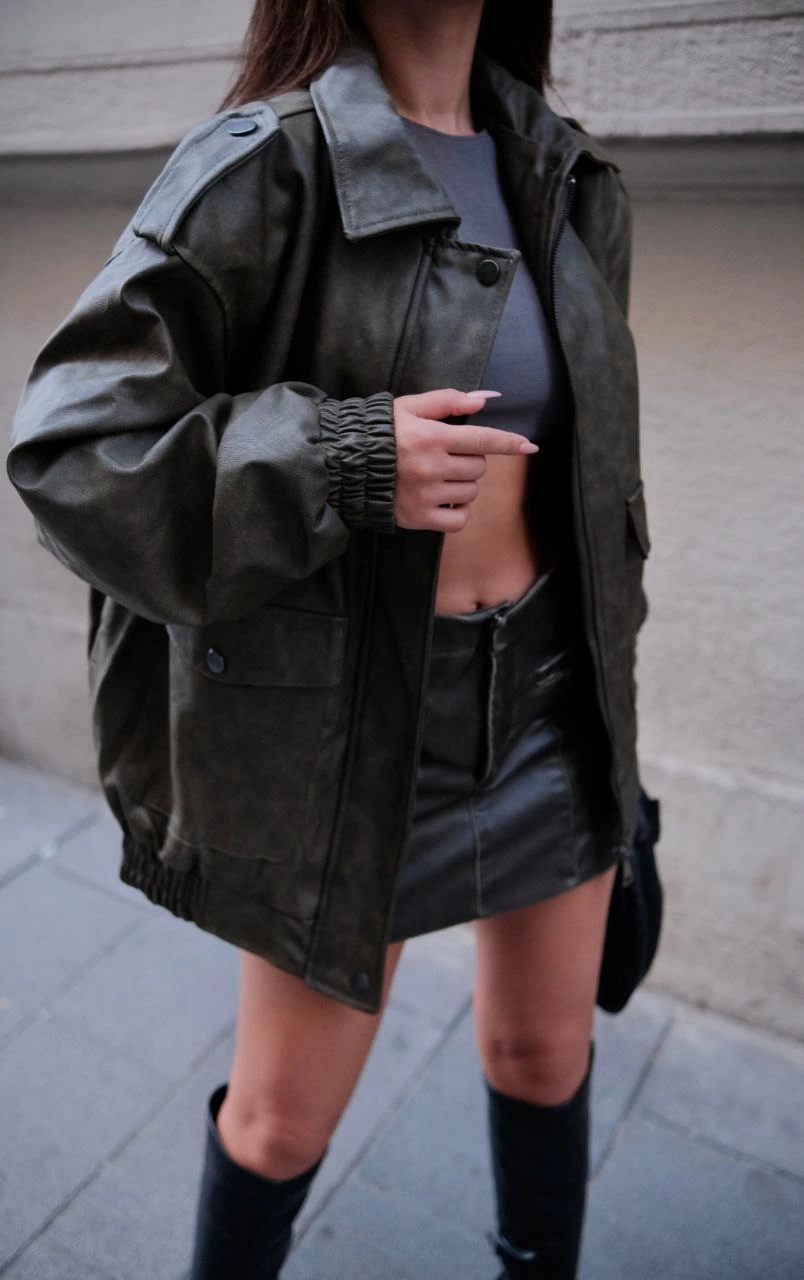 ASSEMA Kadın Suni Deri Pilot Ceket