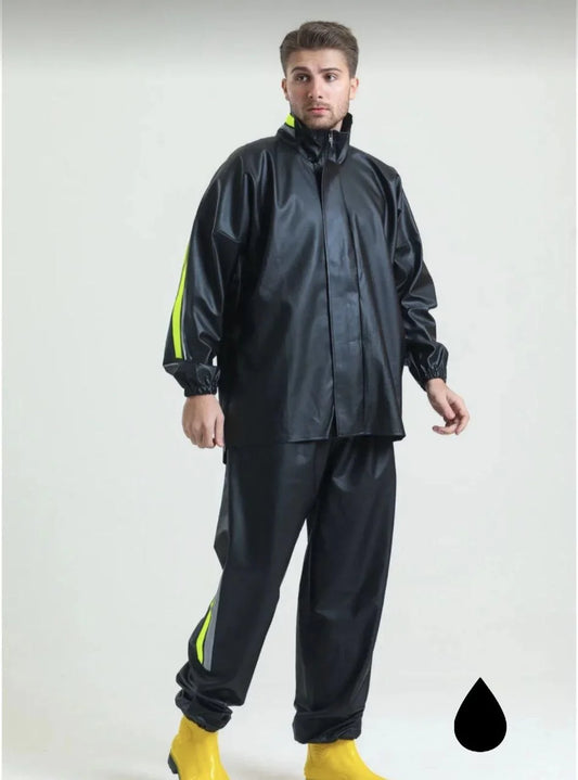 ASSEMA Erkek Motorcu Kurye Su Gecirmez Yağmurluk Takım - Siyah