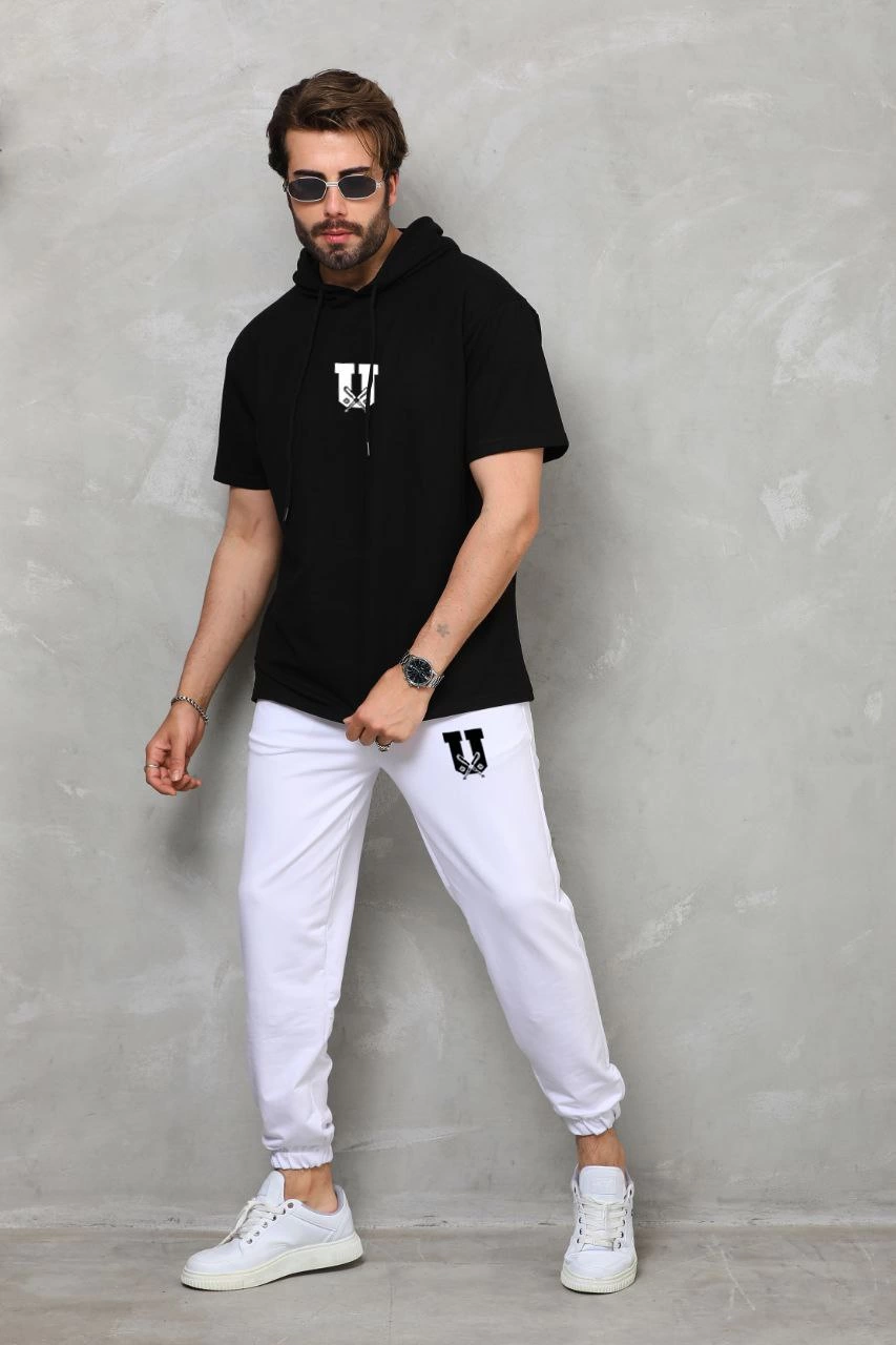 ASSEMA Erkek  Kapşonlu Oversize T-Shirt Takım - Siyah