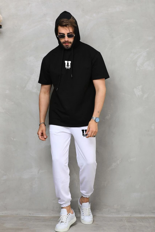 ASSEMA Erkek  Kapşonlu Oversize T-Shirt Takım - Siyah