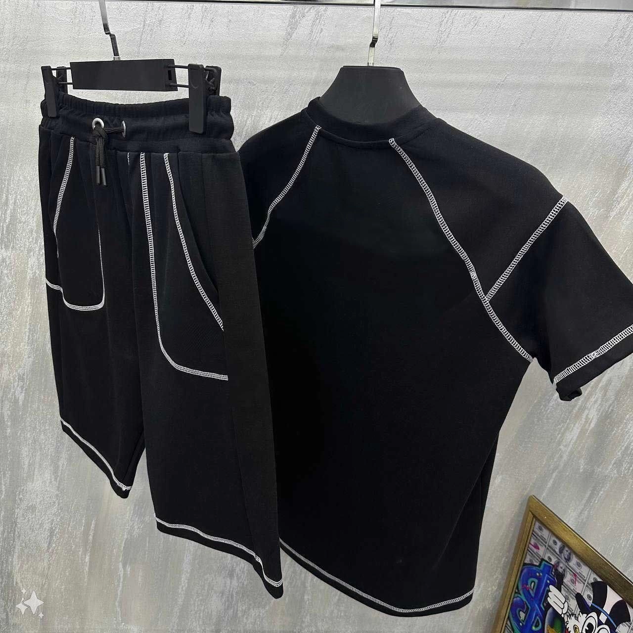 ASSEMA Erkek Karoyaka Dikişli Şortlu Alt-Üst Takım - Siyah