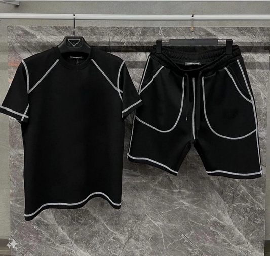 ASSEMA Erkek Karoyaka Dikişli Şortlu Alt-Üst Takım - Siyah